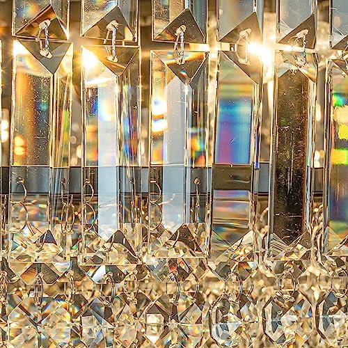 5 Lights 24 Inch Modern Glam Chandelier in Matte Black Round Teardrop Crystal
