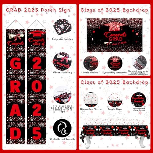 2025 Graduation Decorations Red Black Banners