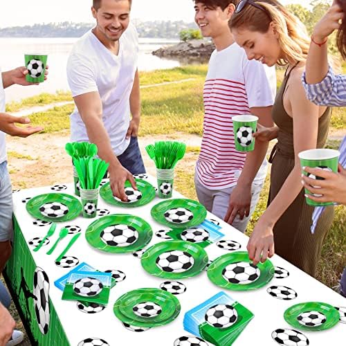 ADXCO 169 Piece Soccer Party Tableware Set for 24 Guests