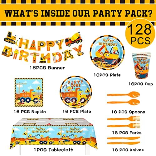 Construction Party Tableware Set for 16 Guests