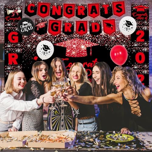 2025 Graduation Decorations Red Black Banners