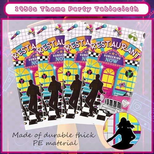 4 Pack 50s Party Tablecloth - Rock and Roll Decor