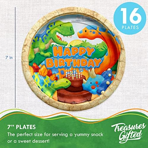 Treasures Gifted Dinosaur Party Plates 16ct 7 Inch