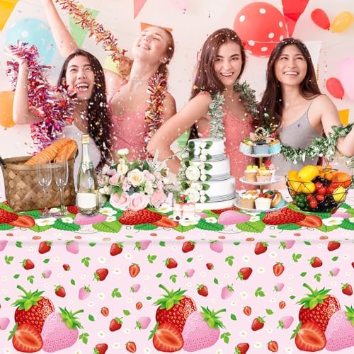 3 Pcs Strawberry Tablecloth Birthday Banner Party Supplies