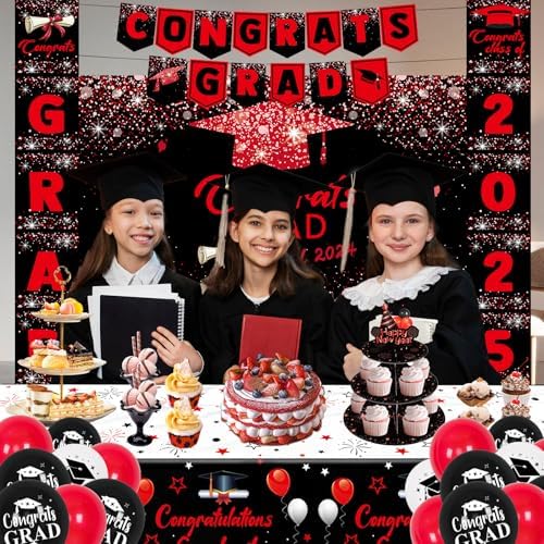 2025 Graduation Decorations Red Black Banners