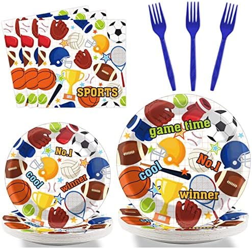 Tevxj 96PCS Sports Birthday Tableware Set for 24 Guests