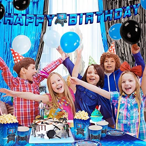 DECORLIFE 200PCS Gamer Birthday Party Supplies for Boys