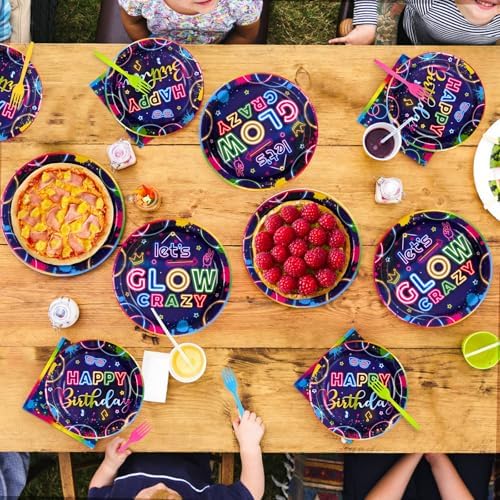 Grencian 96Pcs Neon Glow Party Tableware Set