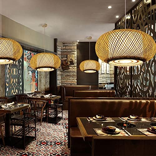 Bamboo Weave Chandelier with Fabric Lampshade