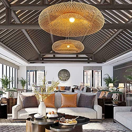 Beige Bamboo Hollow Chandelier with E26 Base