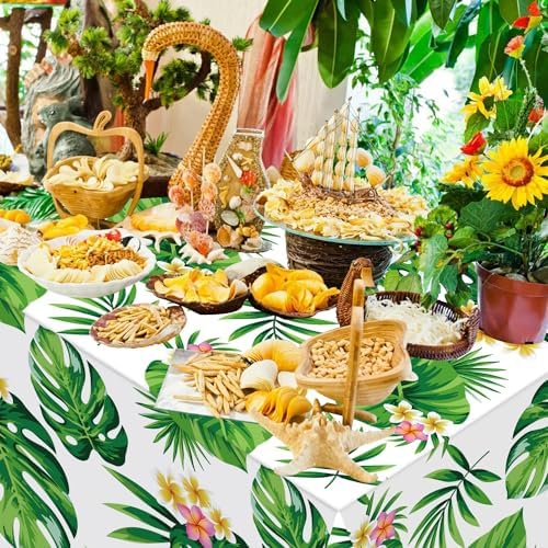 6 Pack Hawaiian Luau Tablecloths with Palm Leaves Design