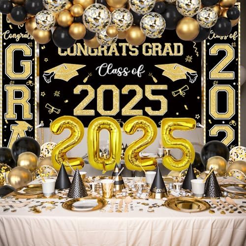 MEHOFOND 2025 Graduation Decor Kit Black Gold