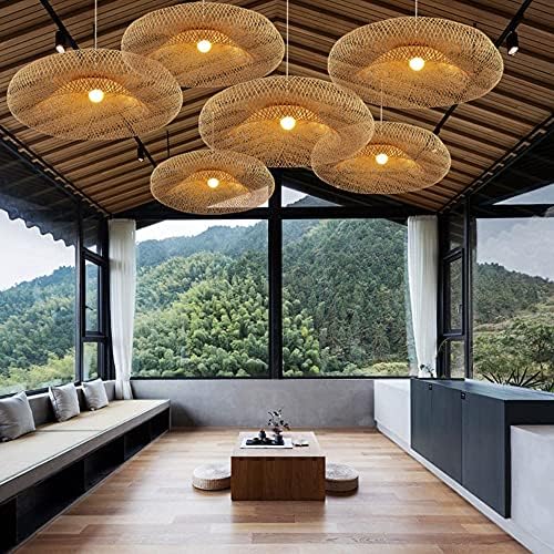 Beige Bamboo Hollow Chandelier with E26 Base