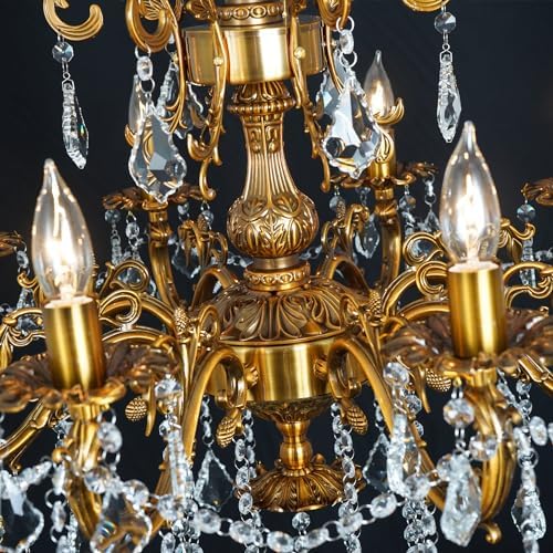 Antique Gold Crystal Chandelier 8-Light Dining Room Fixture