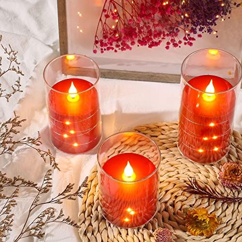 Da by Flameless Candles with Remote Control Set of 3 Red