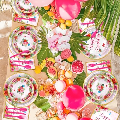 Avezano 168 pcs Tropical Birthday Plates and Napkins Set
