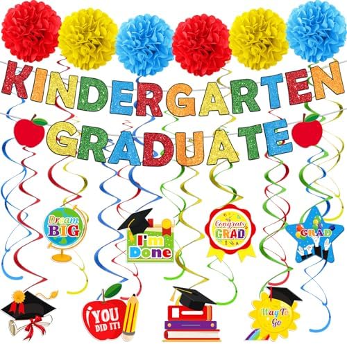 Kindergarten Graduation Party Decorations 2025 Banner Hanging Swirl Set