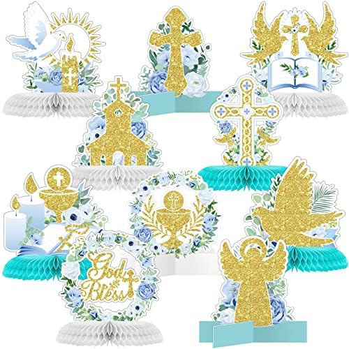 10 Pcs Light Blue Baptism Centerpieces with Glitter