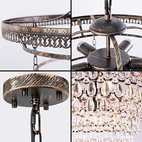 Wellmet 6 Light Crystal Chandelier 5 Tiers Farmhouse Ceiling Lighting Fixture 20 Inch