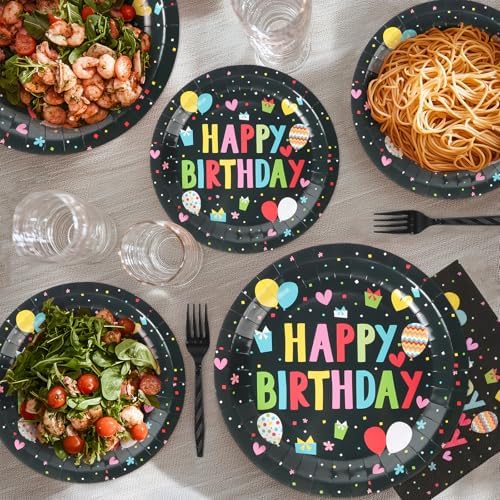 96 Pcs Birthday Plates and Napkins Set for 24 Guests