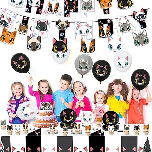 137pcs Cat Birthday Decorations Party Supplies