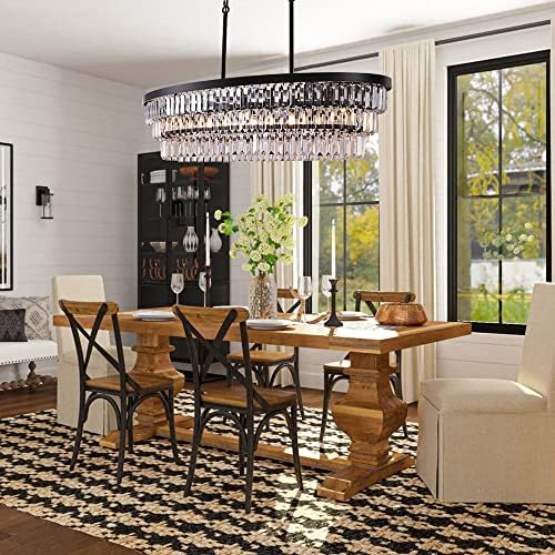 TOCHIC 40 Inch Farmhouse Black Crystal Chandelier