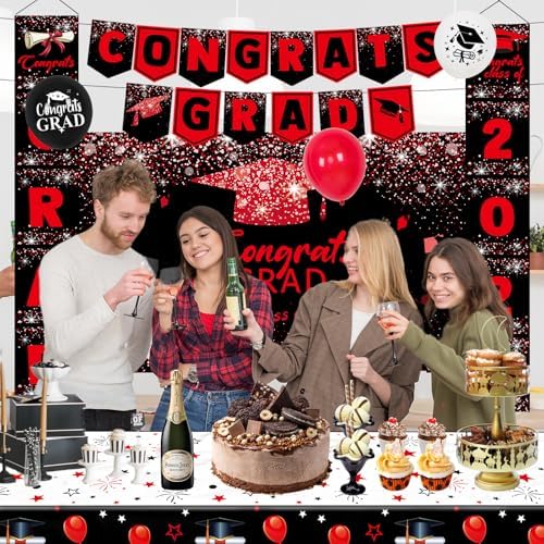 2025 Graduation Decorations Red Black Banners