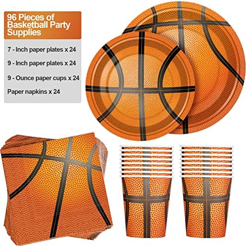 Durony 96 Piece Basketball Party Tableware Set for 24 Guests