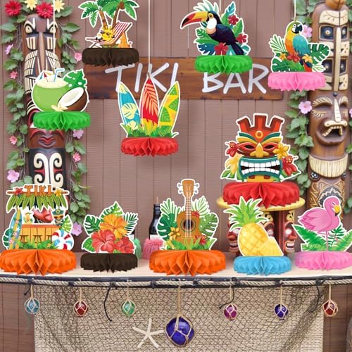 Hawaiian Luau Party Decor Set with Honeycomb Centerpieces