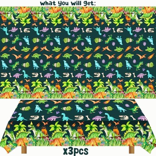 METIXOZE 3pc Dinosaur Party Tablecloth