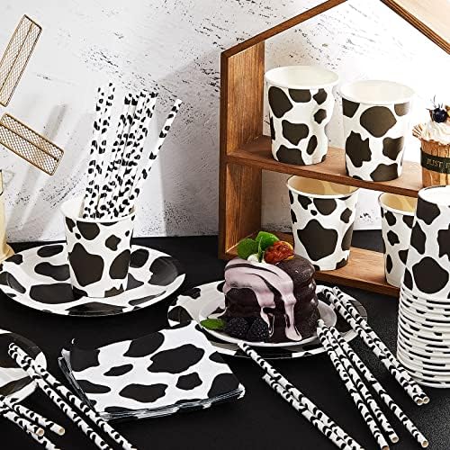 Lewtemi 100 Pcs Cow Print Party Tableware Set