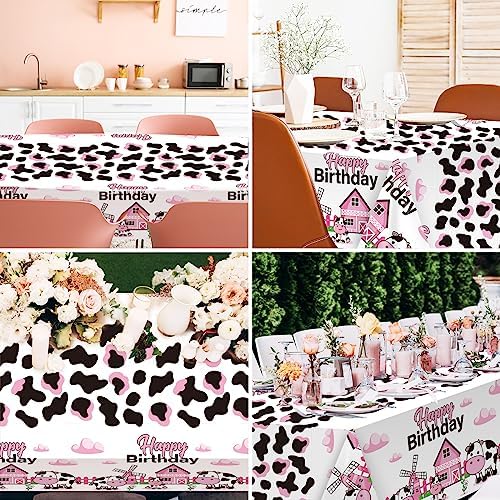 Whaline 3 Pcs Pink Cow Print Tablecloth Waterproof Disposable Party Cover