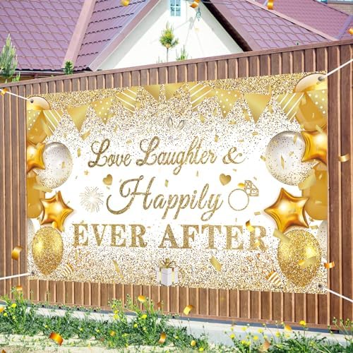White Gold Bridal Shower Decorations Banner Backdrop