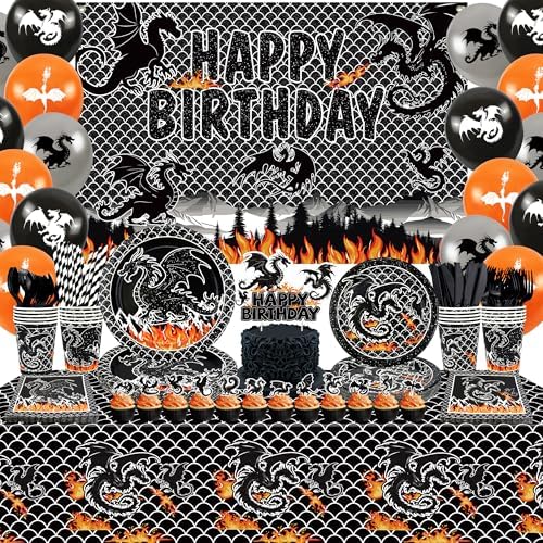 Black Dragon Birthday Party Set for 20 Guests