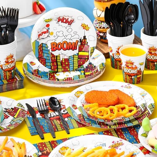 Zhehao 210 Pcs Hero Party Platters Set for 30 Guests