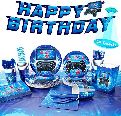 DECORLIFE 200PCS Gamer Birthday Party Supplies for Boys