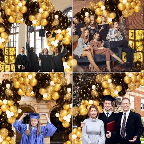 2025 Graduation Party Decorations 132Pcs Black Gold Balloons Garland Kit