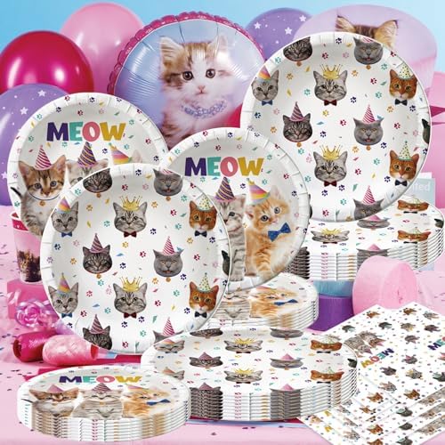 BAIFNEZ Cat Birthday Plates Napkins Set