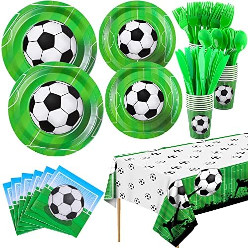 ADXCO 169 Piece Soccer Party Tableware Set for 24 Guests