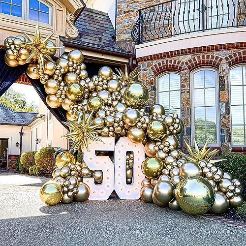 NISOCY Metallic Gold Balloon Arch Garland Kit with 33ft Ribbon