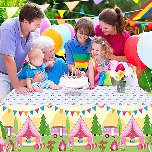 Pink Camping Plastic Tablecloths 3-Pack for Parties