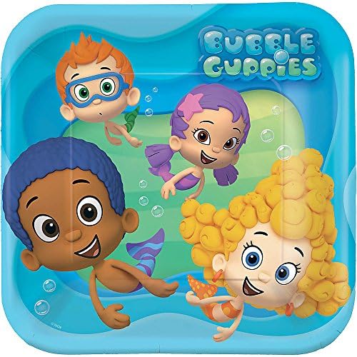 Bubble Guppies Square Birthday Plates 9 Inch Pack of 8