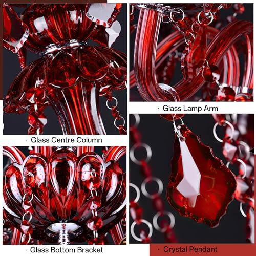 Red 6 Lights Crystal Chandelier with E12 Base