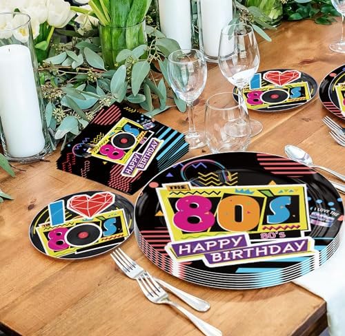 80s Themed 60pcs Paper Plates Napkins Party Set