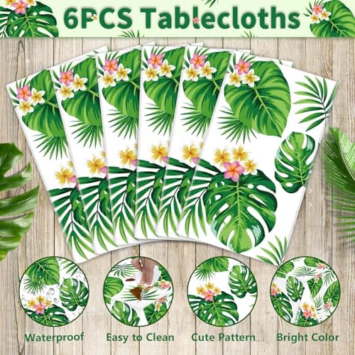 6 Pack Hawaiian Luau Tablecloths with Palm Leaves Design
