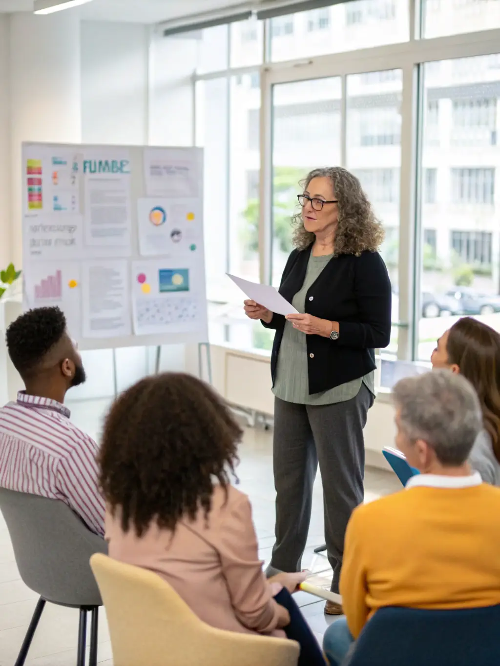 A consultant is leading a workshop on innovation and growth strategies for a tech company, engaging participants in brainstorming and problem-solving activities.